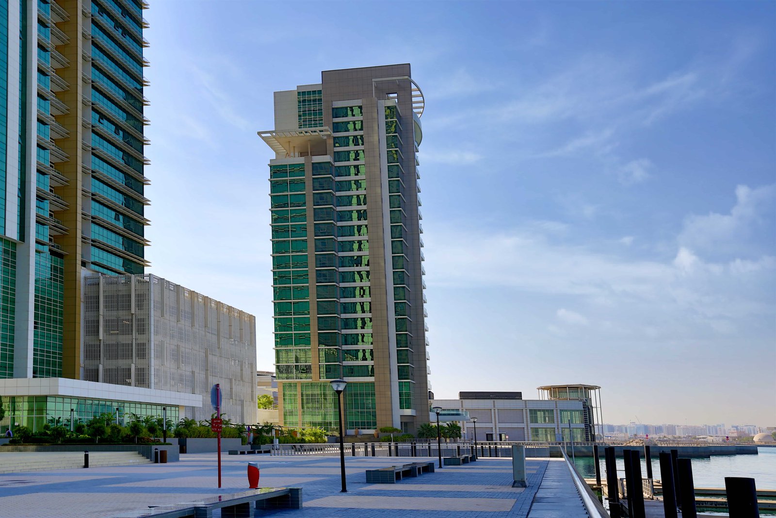 Ocean Terrace exterior view in Marina Square, Al Reem Island, Abu Dhabi showcasing waterfront luxury apartments and modern architecture.